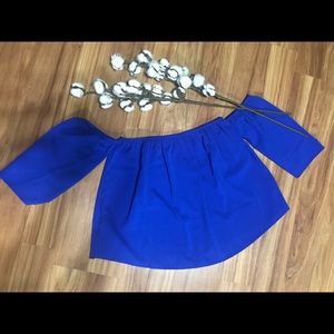 Royal blue off the shoulder flowing crop top